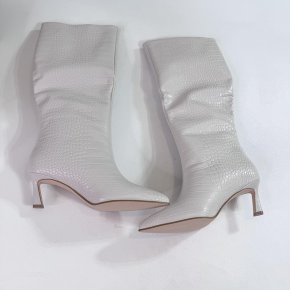 Steve Madden Shoes - Steve Madden Lavan Boots Womens Size 6 White Bone Croco Mid Calf Kitten Heel